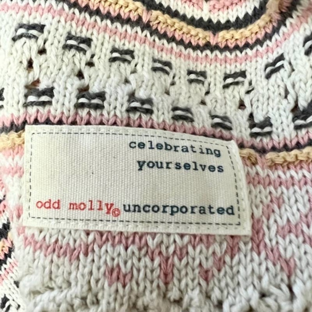 ODD MOLLY PINK FAIR ISLE CREW NECK COTTON KNIT SWEATER SIZE 3 LARGE - Picture 9 of 11